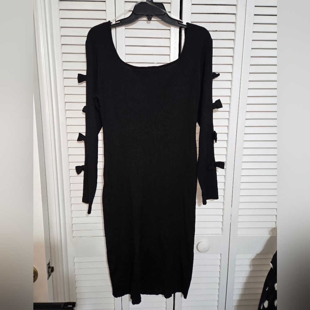 Fashion Nova Black Cute As A Bow Ribbed Midi Dress 1X - Picture 11 of 13